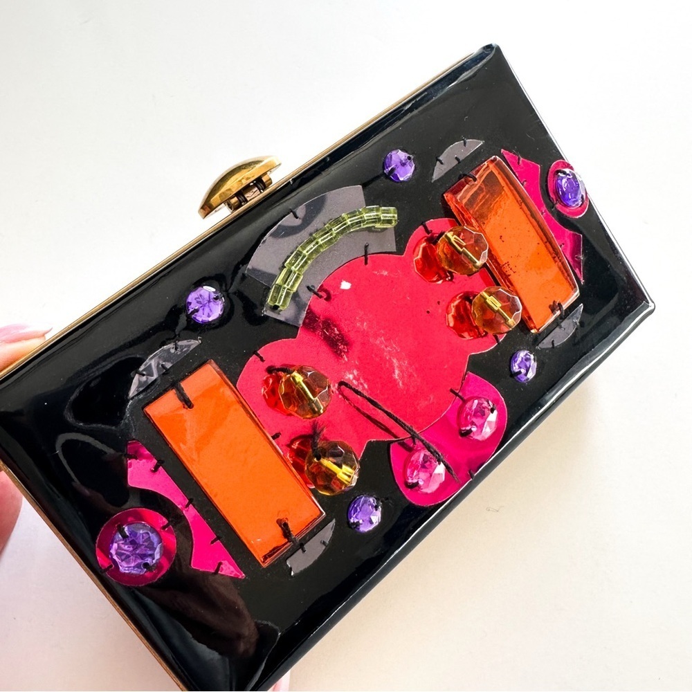 Rare Vintage Yves Saint Laurent Jeweled Patent Leather Minaudière Clutch - Picture 5 of 14